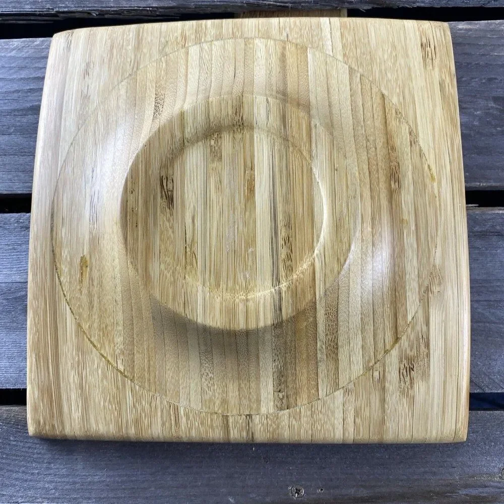 Japanese Style Bamboo Square Plate Natural Solid Wood 8X8 in